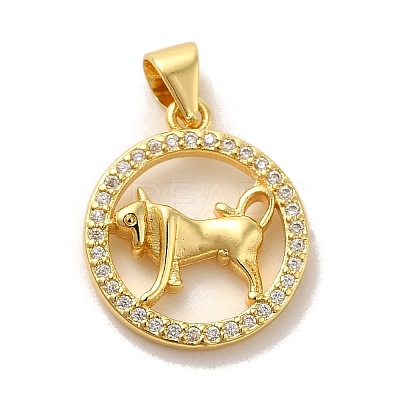 Zodiac Theme Brass Micro Pave Cubic Zirconia Pendants KK-M273-05G-G-1