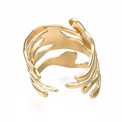 304 Stainless Steel Wave Open Cuff Ring LS-RJEW-T023-31G-1