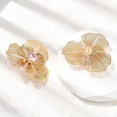 Flower Brass Micro Pave Cubic Zirconia Stud Earrings EJEW-F391-07G-03-1