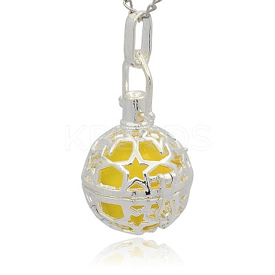 Silver Color Plated Brass Hollow Round Cage Pendants KK-J226-05S-1
