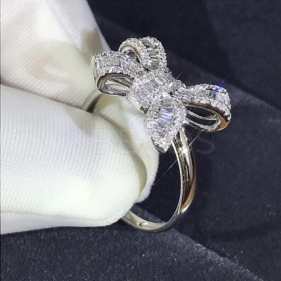 Bowknot Brass Micro Pave Clear Cubic Zirconia Finger Rings for Women FS-WGD928F-01-1