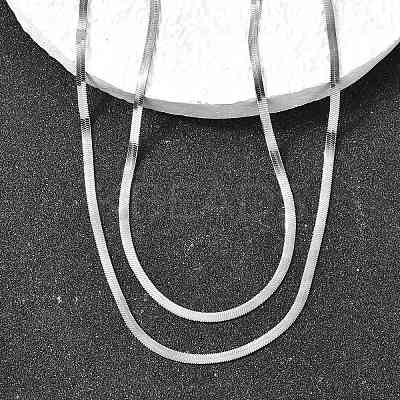304 Stainless Steel Flat Snake Chain Double Chain Necklaces NJEW-Q039-01P-1