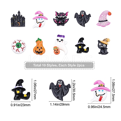 20Pcs 10 Style Halloween Theme Opaque Resin Cabochons RESI-SC0001-63-1