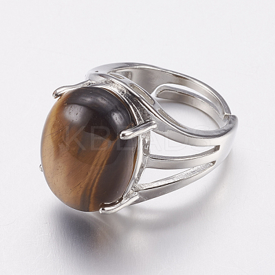 Natural Tiger Eye Wide Band Finger Rings RJEW-K224-A18-1
