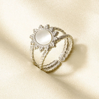 304 Stainless Steel with Natural Shell Cuff Open Rings for Women LD3534-1-1