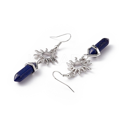 Natural Lapis Lazuli Bullet with Sun Dangle Earrings EJEW-I276-01P-14-1