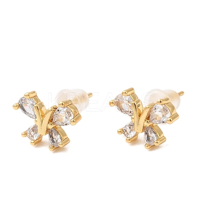 Butterfly Brass Micro Pave Clear Cubic Zirconia Stud Earrings EJEW-P331-07G-1