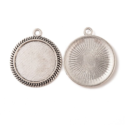 Tibetan Style Alloy Flat Round Pendant Cabochon Settings X-TIBEP-M022-54AS-1