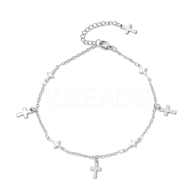 304 Stainless Steel Cross Link Chain Anklets AJEW-AN00739-01-1