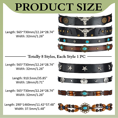 8Pcs 8 Styles Imitation Leather Adjustable Hat Bands FIND-ME0002-83-1