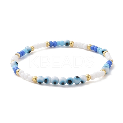 3Pcs 3 Style Glass Seed & ABS Plastic Pearl & Evil Eye Beaded Stretch Bracelets Set BJEW-JB09358-1