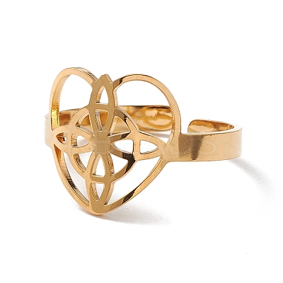 Heart with Sailor's Knot 304 Stainless Steel Open Cuff Ring for Women RJEW-E073-01G-1