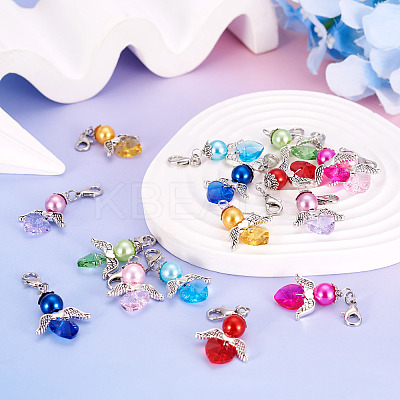 Angel ABS Plastic Imitation Pearl & Alloy Pendant Decorations HJEW-TA00236-1