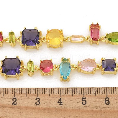 Brass Micro Pave Colorful Cubic Zirconia Link Chain Necklaces NJEW-M089-01G-1