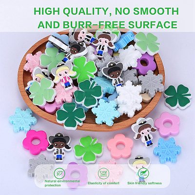 20Pcs 5 Colors Snowflake Food Grade Eco-Friendly Silicone Focal Beads SIL-SZ0001-21-1