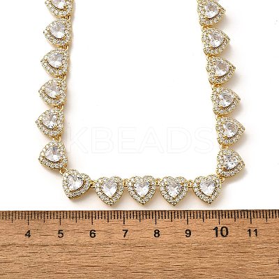 Brass Clear Cubic Zirconia Heart Link Chain Necklaces for Women NJEW-H057-02G-1