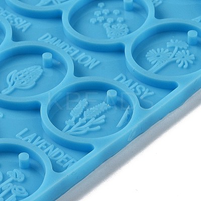 DIY Flat Round with Flower Pattern Pendant Food Grade Silicone Molds DIY-G083-07-1