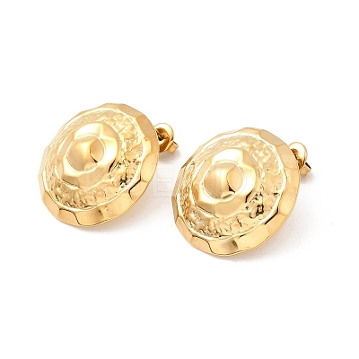 304 Stainless Steel Hammered Textured Flat Round Stud Earrings EJEW-K268-50G-1
