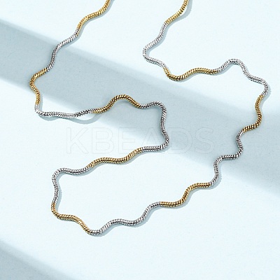 1.5MM Two Tone 304 Stainless Steel Wave Snake Chain Necklaces for Women NJEW-G194-01GP-1