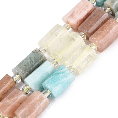 Natural Lemon Quartz & Flower Amazonite & Sunstone Beads Strands G-Q614-01A-06-1