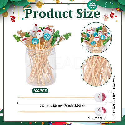 100Pcs Christmas Theme Disposable Bamboo Sticks AJEW-UN0002-64-1