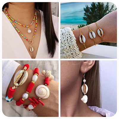 24Pcs 4 Styles Electroplate Cowrie Shell Link Connectors Charms and Pendants SHEL-TA0001-25-1