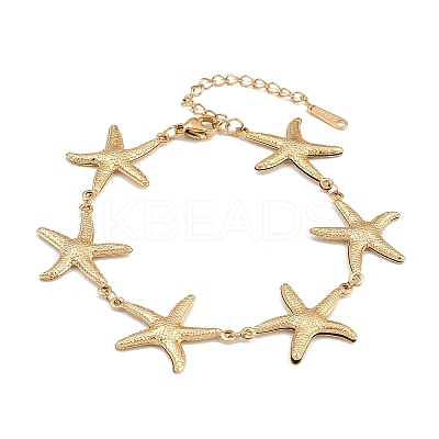 304 Stainless Steel Starfish Link Bracelets for Women BJEW-G759-01G-1