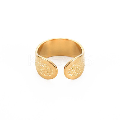 Ion Plating(IP) 304 Stainless Steel Flat Open Cuff Ring for Women RJEW-S405-204G-1