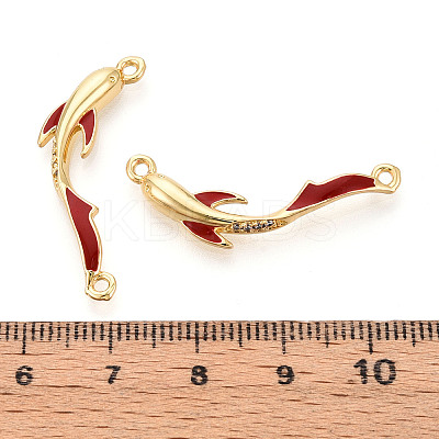 Brass Micro Pave Clear Cubic Zirconia and FireBrick Enamel Connector Charms KK-T074-68G-1