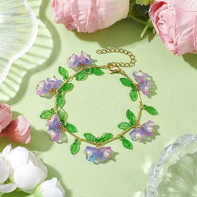 Flower Glass & Acrylic Charm Bracelets BJEW-JB10443-02-1