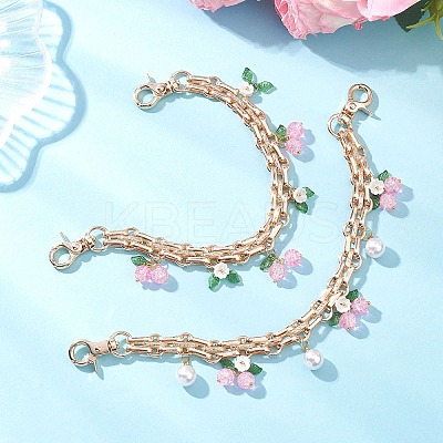 2Pcs Glass Flower & Fruit Bag Decorative Chains AJEW-BA00172-01-1
