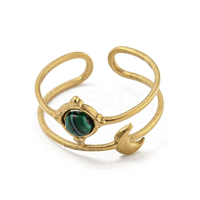 304 Stainless Steel with Synthetic Malachite Ring Ion Plating(IP) RJEW-Z031-01H-03-1