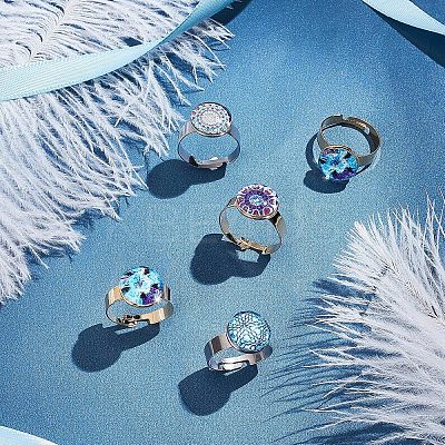 20Pcs 2 Colors Adjustable 304 Stainless Steel Finger Rings Components STAS-UN0031-51-1