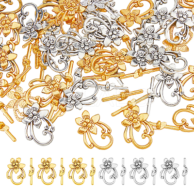 40Pcs 2 Colors Tibetan Style Alloy Flower Toggle Clasps FIND-DC0004-34-1