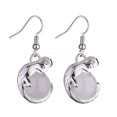 Natural Quartz Crystal Chameleon Dangle Earrings with Crystal Rhinestone EJEW-A092-10P-10-1