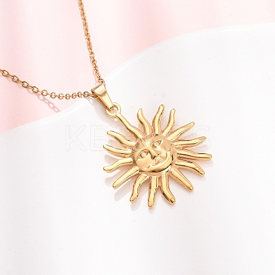 304 Stainless Steel Sun Pendant Cable Chain Necklaces for Men Women NJEW-K308-04E-G-1