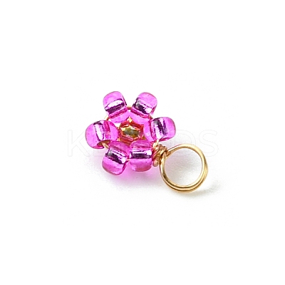 8Pcs 8 Color Flower Glass Seed Beaded Charms PALLOY-JF02004-01-1
