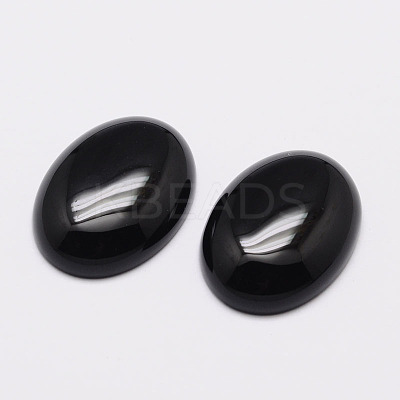 Oval Natural Black Agate Cabochons G-K020-14x10mm-01-1