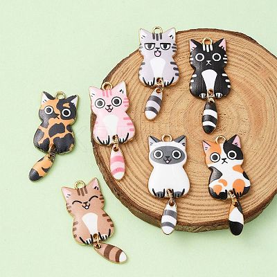 7Pcs 7 Style Light Gold Rack Plating Alloy Enamel Pendants ENAM-YW0003-64-1
