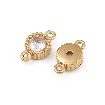 304 Stainless Steel Pave Clear Cubic Zirconia Flat Round Links Connector Charms STAS-F322-12G-1