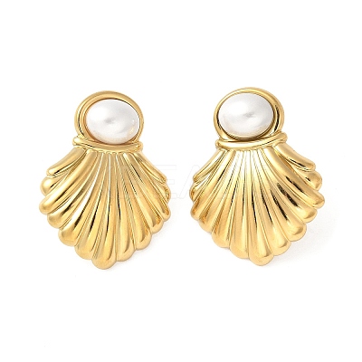 304 Stainless Steel Plastic Pearl Stud Earrings for Women LS-EJEW-Z092-04G-1