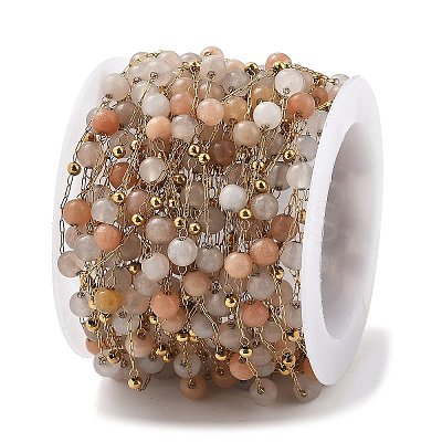 Natural Sunstone & 304 Stainless Steel Beads Link Chains CHS-K021-08A-04-1