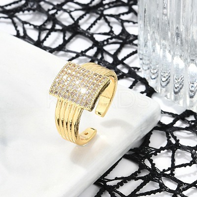 Brass Micro Pave Clear Cubic Zirconia Open Cuff Rings for Women LS-RJEW-M026-02G-03-1
