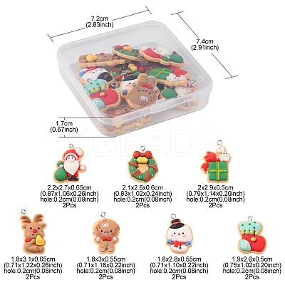 14Pcs 7 Styles Christmas Theme Opaque Resin Pendants FIND-FS0001-51-1