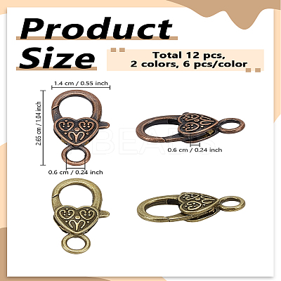 Tibetan Style Heart Lobster Claw Clasps FIND-LP0007-55A-01-1