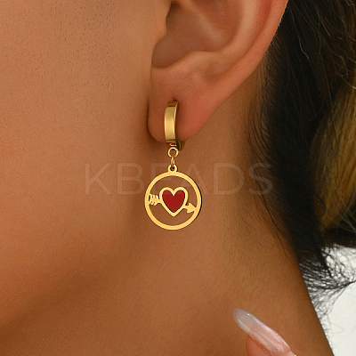 201 Stainless Steel Flat Round with Hollow Heart Hoop Earrings Daily Holiday Accessories OM1741-1-1