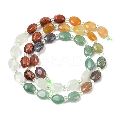 Natural Indian Agate & Yellow Aventurine & Green Aventurine & Quartz Crystal & Synthetic Goldstone Beads Strands G-Z135-A02-1