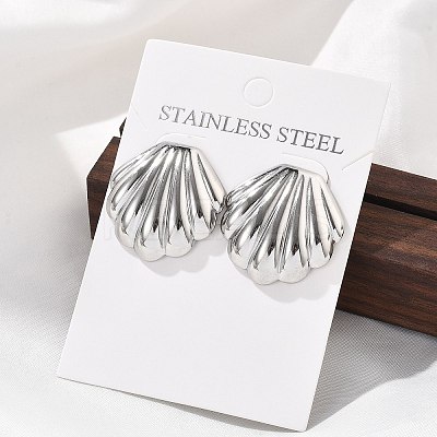 304 Stainless Steel Shell Shaped Studs Earrings for Women EJEW-K306-23P-1