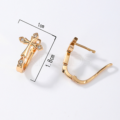 Elegant Brass Clear Cubic Zirconia Cross Hoop Earrings AK0383-1