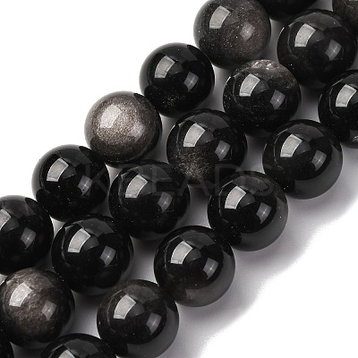 Natural Silver Sheen Obsidian Beads Strands G-F808-C01-14mm-1